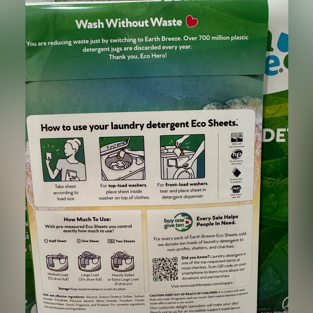Green Laundry Detergent Eco Sheets-4pack 240 loads - Picture 3 of 3
